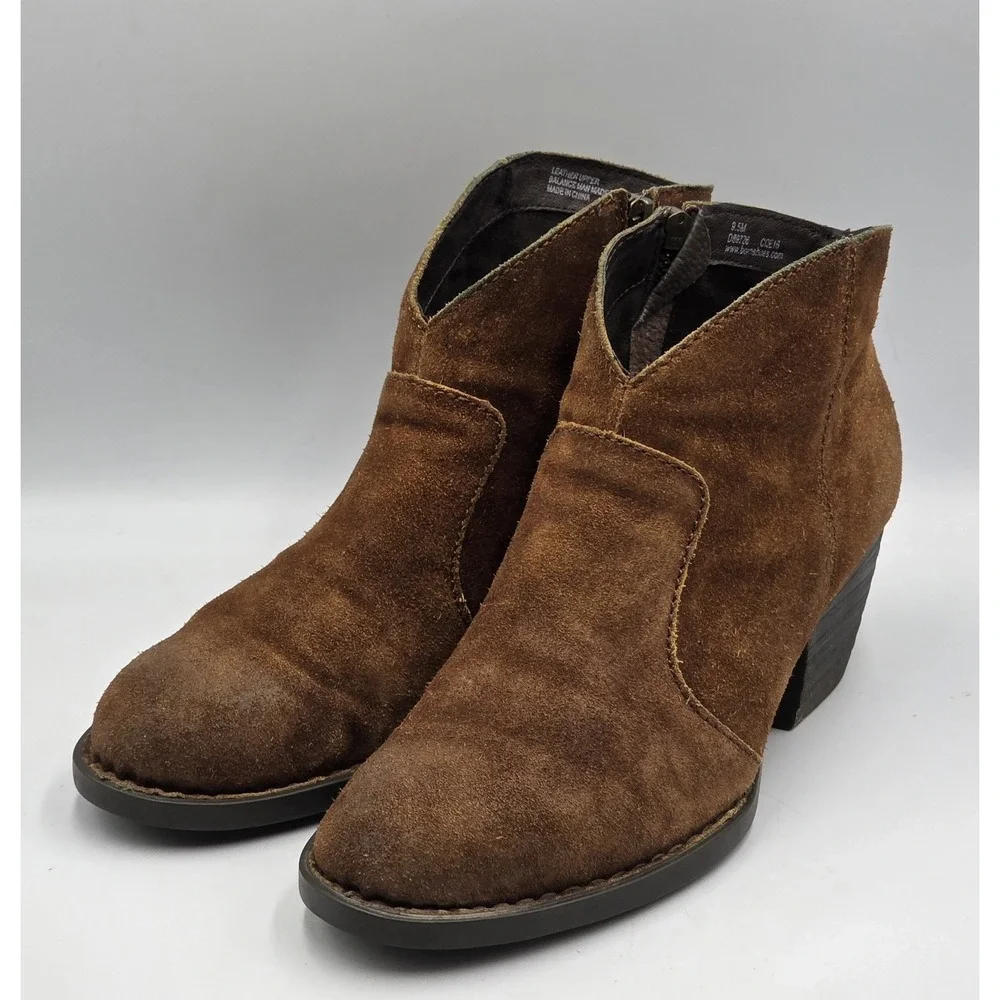 Born Womens 9.5M Ankle Boots Distressed Cognac Suede Leather Zip Booties